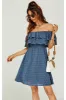 FS Collection Bardot Frill Mini Dress In Blue sold by Goddiva