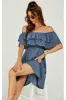 FS Collection Bardot Frill Mini Dress In Blue sold by Goddiva