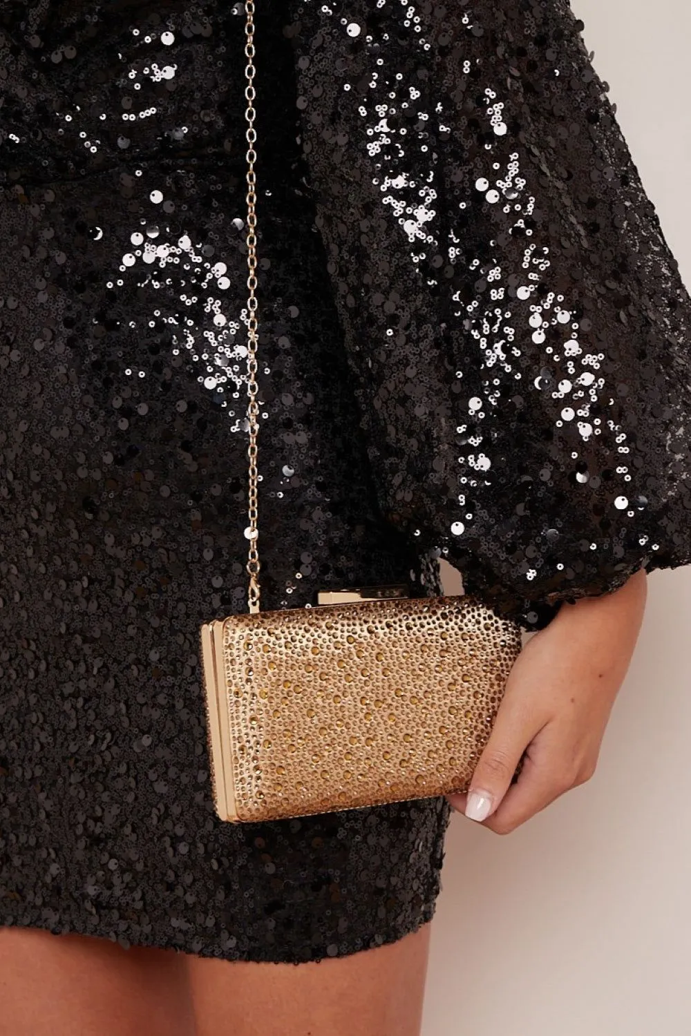 Gold Glitter Evening Clutch Bag by Aftershock London sold by Goddiva product image thumbnail 5