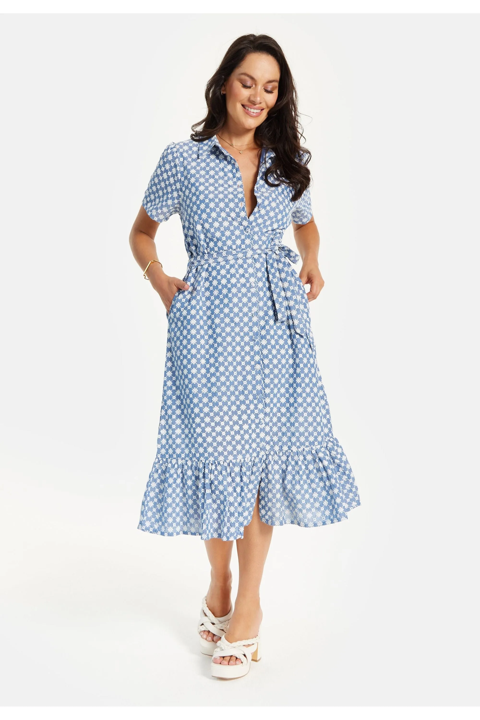 Liquorish Floral Embroidery Striped Dress In Blue sold by Goddiva product image thumbnail 2