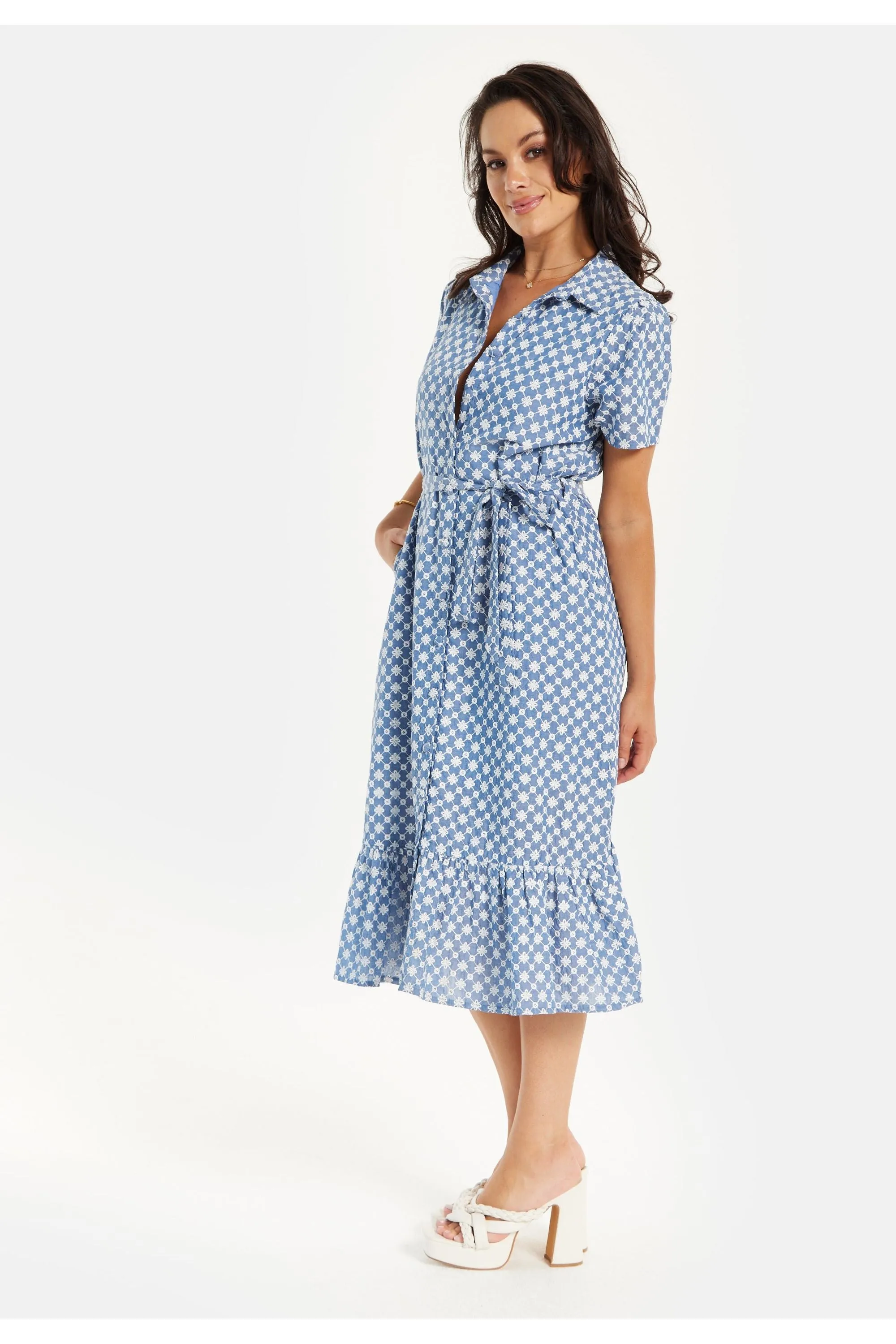 Liquorish Floral Embroidery Striped Dress In Blue sold by Goddiva product image thumbnail 5