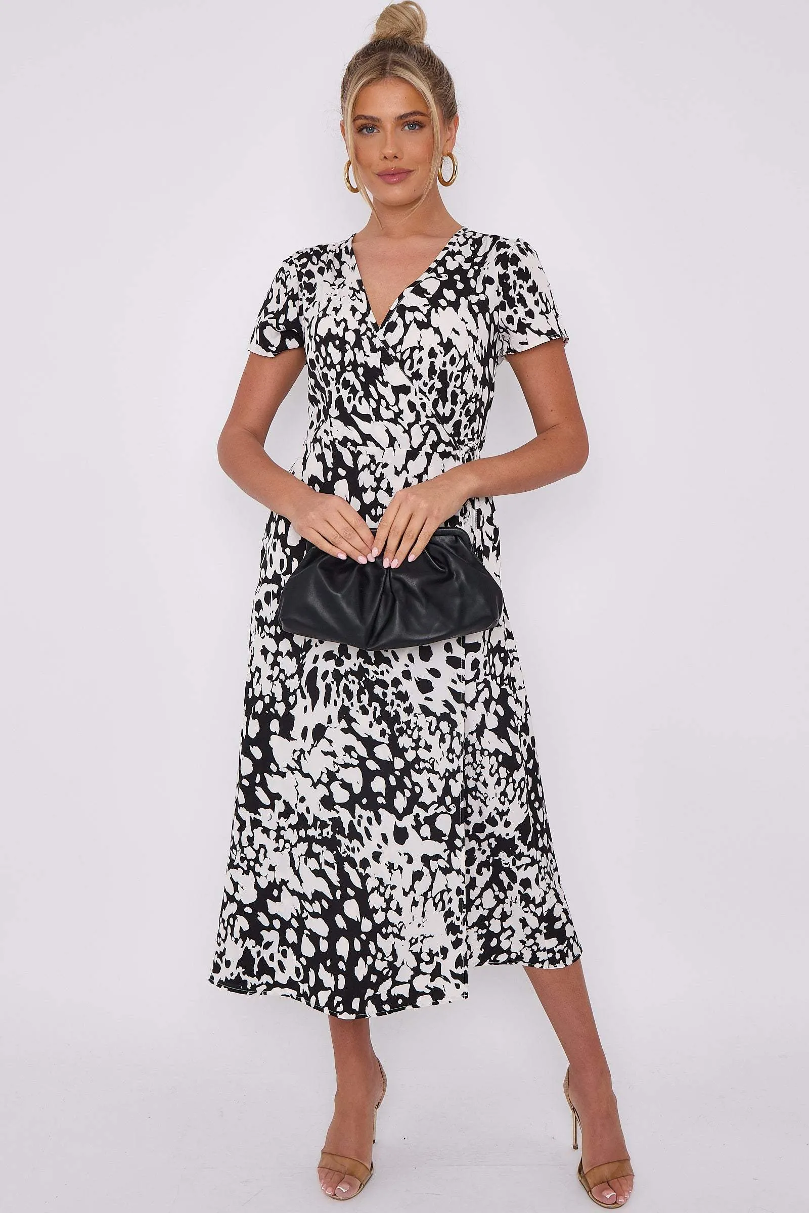 LOVE SUNSHINE Mono Leopard Print Wrapped Midi Dress sold by Goddiva product image thumbnail 2