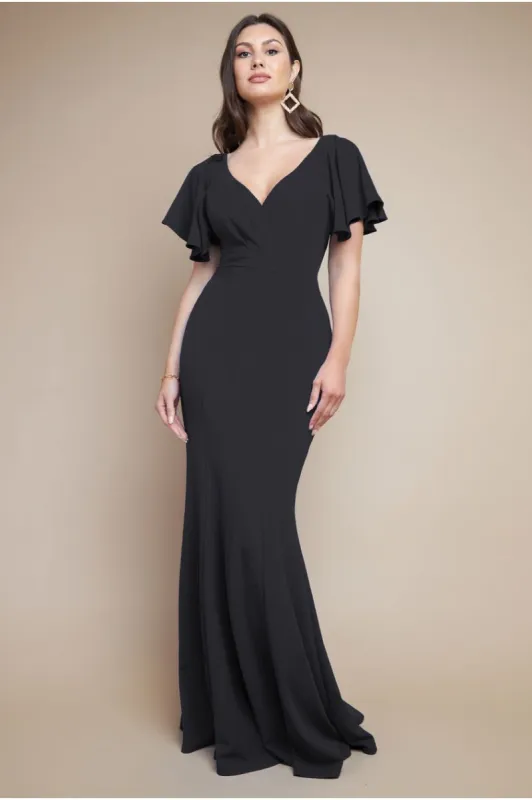 Flared Sleeve Front Wrap Maxi Dress - Black by Goddiva sold by Goddiva