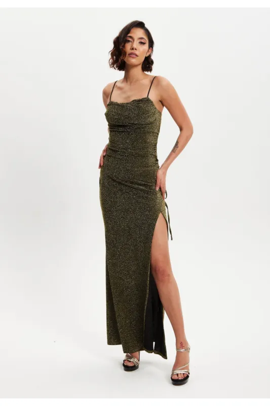 Gold Lurex Maxi Jersey Dress by Liquorish sold by Goddiva