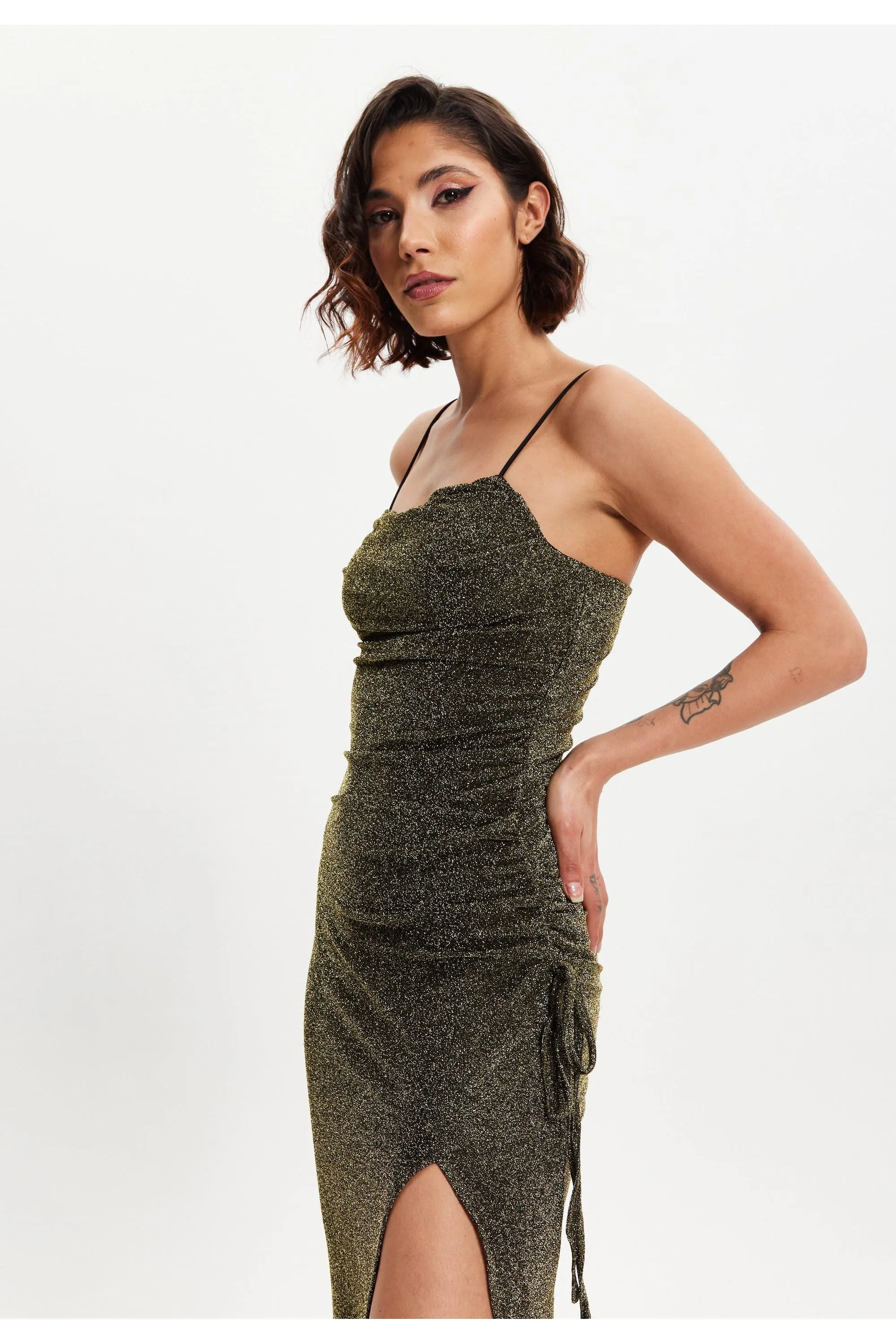 Gold Lurex Maxi Jersey Dress by Liquorish sold by Goddiva product image thumbnail 5