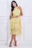 Goddiva Printed Halter Tiered Midi Dress - Light Yellow sold by Goddiva