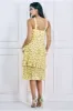 Goddiva Printed Halter Tiered Midi Dress - Light Yellow sold by Goddiva