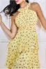 Goddiva Printed Halter Tiered Midi Dress - Light Yellow sold by Goddiva