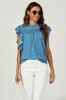 FS Collection Floral Print Frill Hem Short Sleeve Blouse Top In Blue sold by Goddiva
