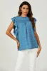 FS Collection Floral Print Frill Hem Short Sleeve Blouse Top In Blue sold by Goddiva