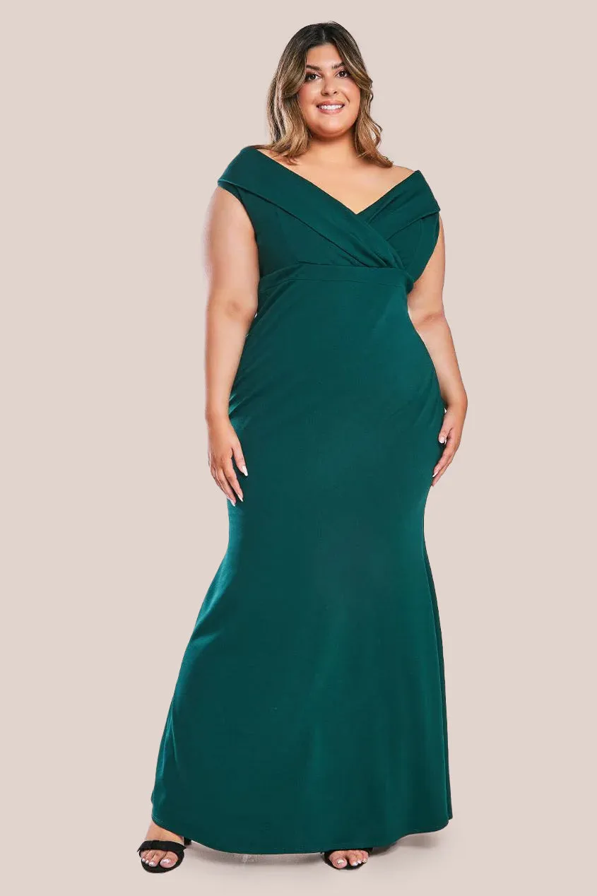 Front Wrap Off The Shoulder Maxi Dress - Emerald by Goddiva sold by Goddiva