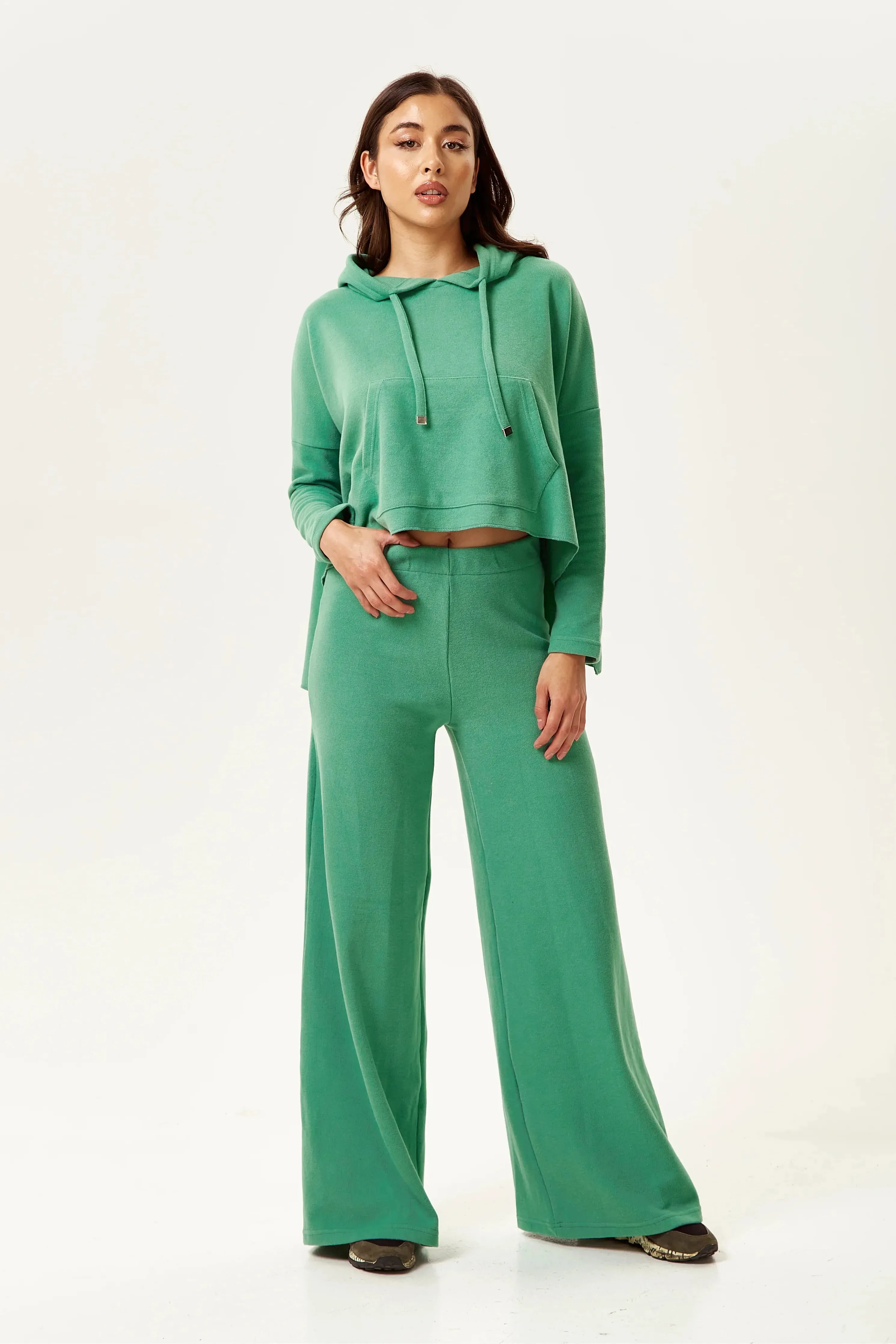 Liquorish Wide Leg Bottoms Pants In Green sold by Goddiva