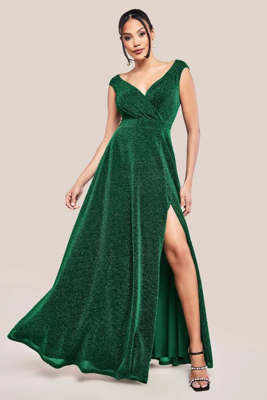 Crossover Lurex Glitter Maxi Dress - Emerald by Goddiva sold by Goddiva