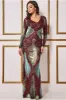Contrast Sequin Long Sleeve Maxi Dress - Wine by Goddiva sold by Goddiva