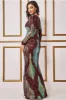 Contrast Sequin Long Sleeve Maxi Dress - Wine by Goddiva sold by Goddiva