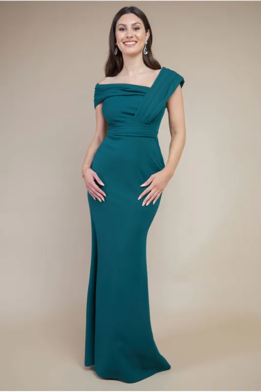 Goddiva One Shoulder Scuba Maxi Dress - Emerald Green sold by Goddiva