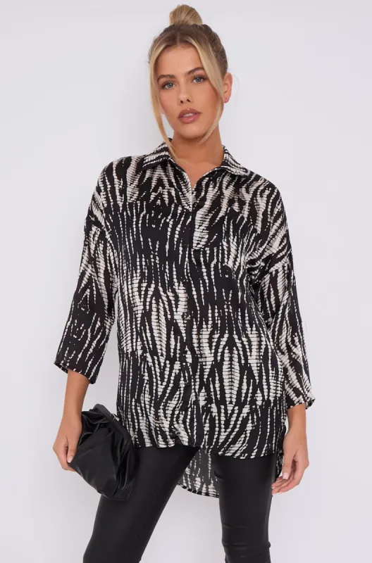 Black Tie Dye Print Satin Oversized Shirt by LOVE SUNSHINE sold by Goddiva