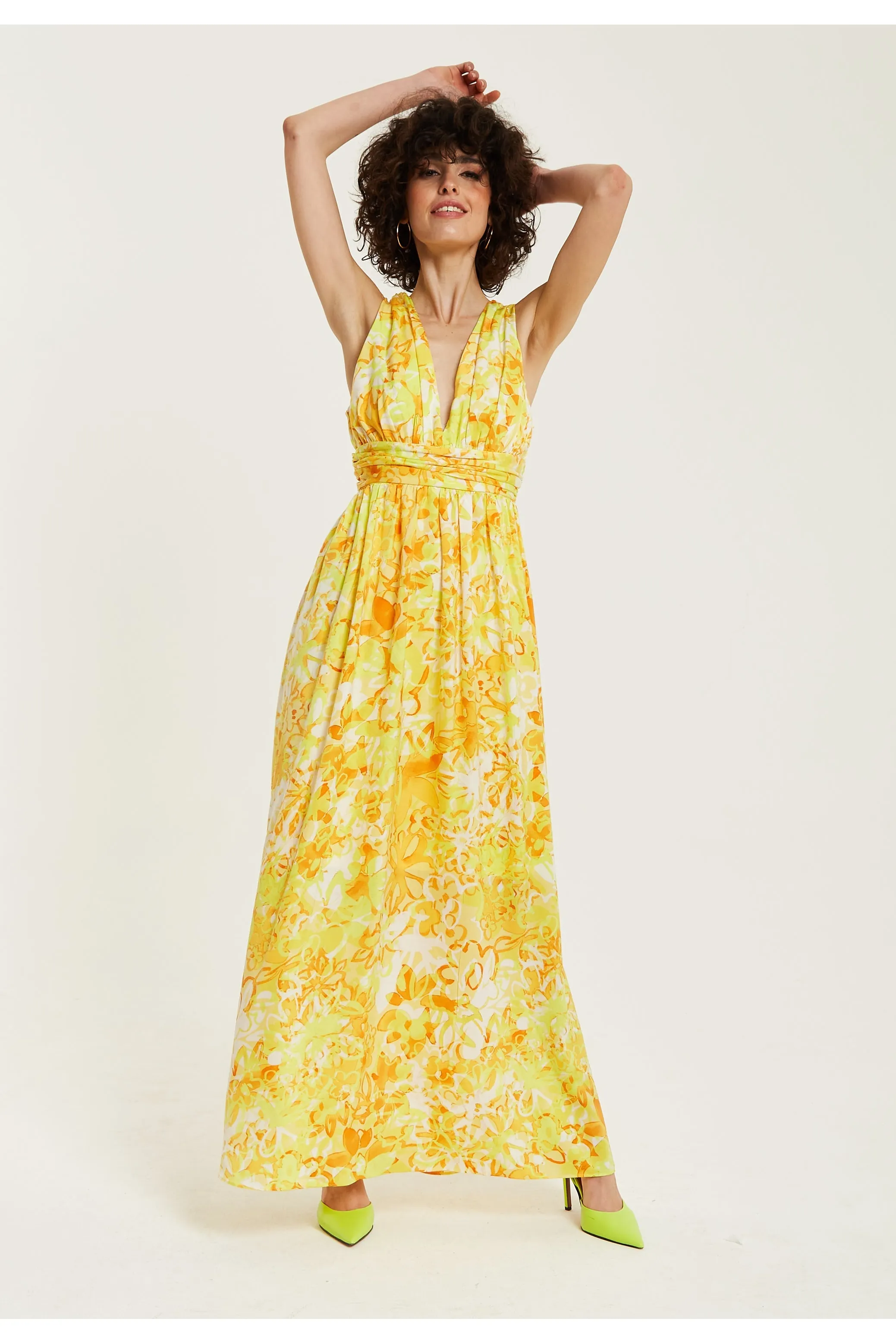 Yellow And Orange Floral Print V-neck Maxi Dress by Liquorish sold by Goddiva product image thumbnail 3