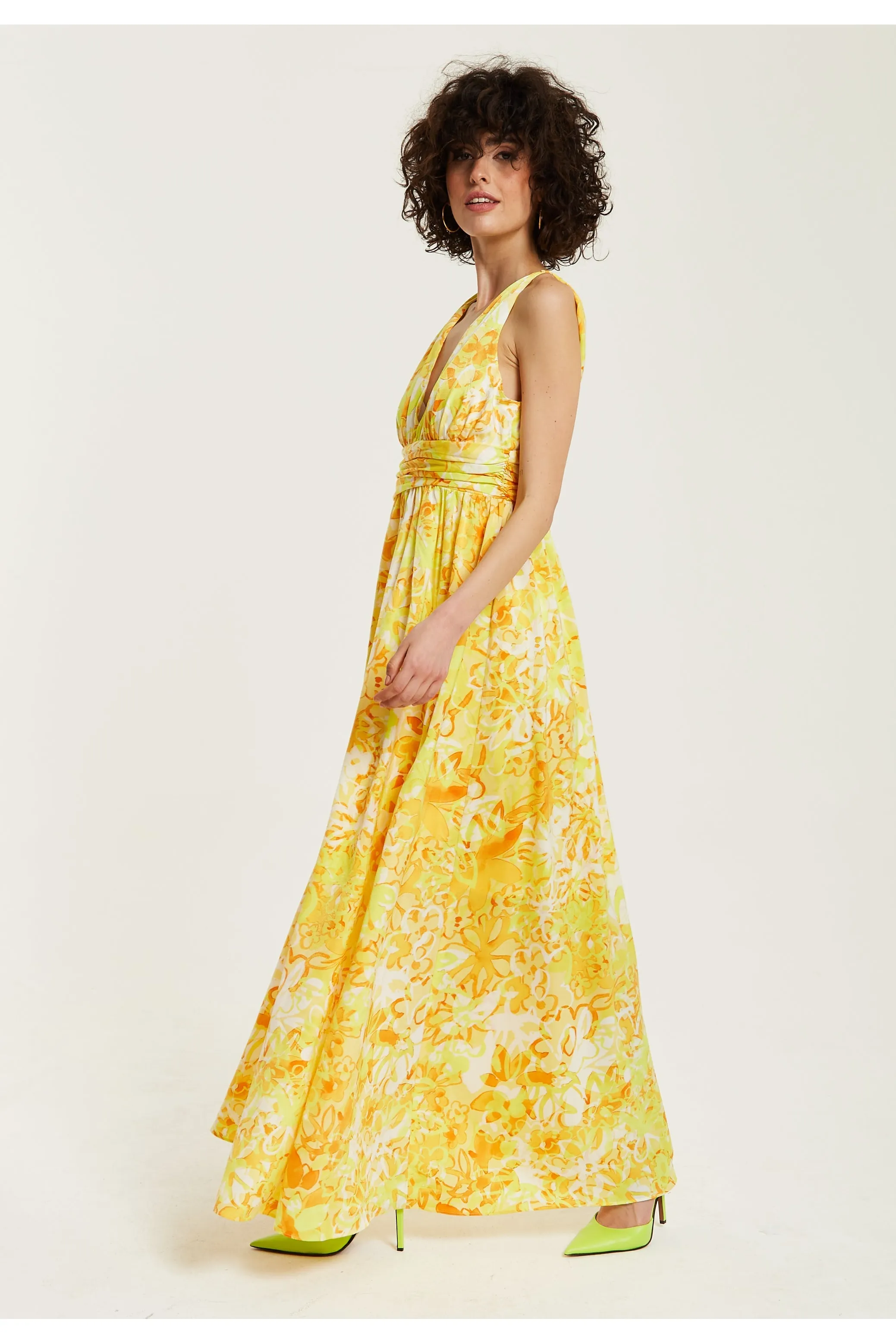 Yellow And Orange Floral Print V-neck Maxi Dress by Liquorish sold by Goddiva product image thumbnail 4