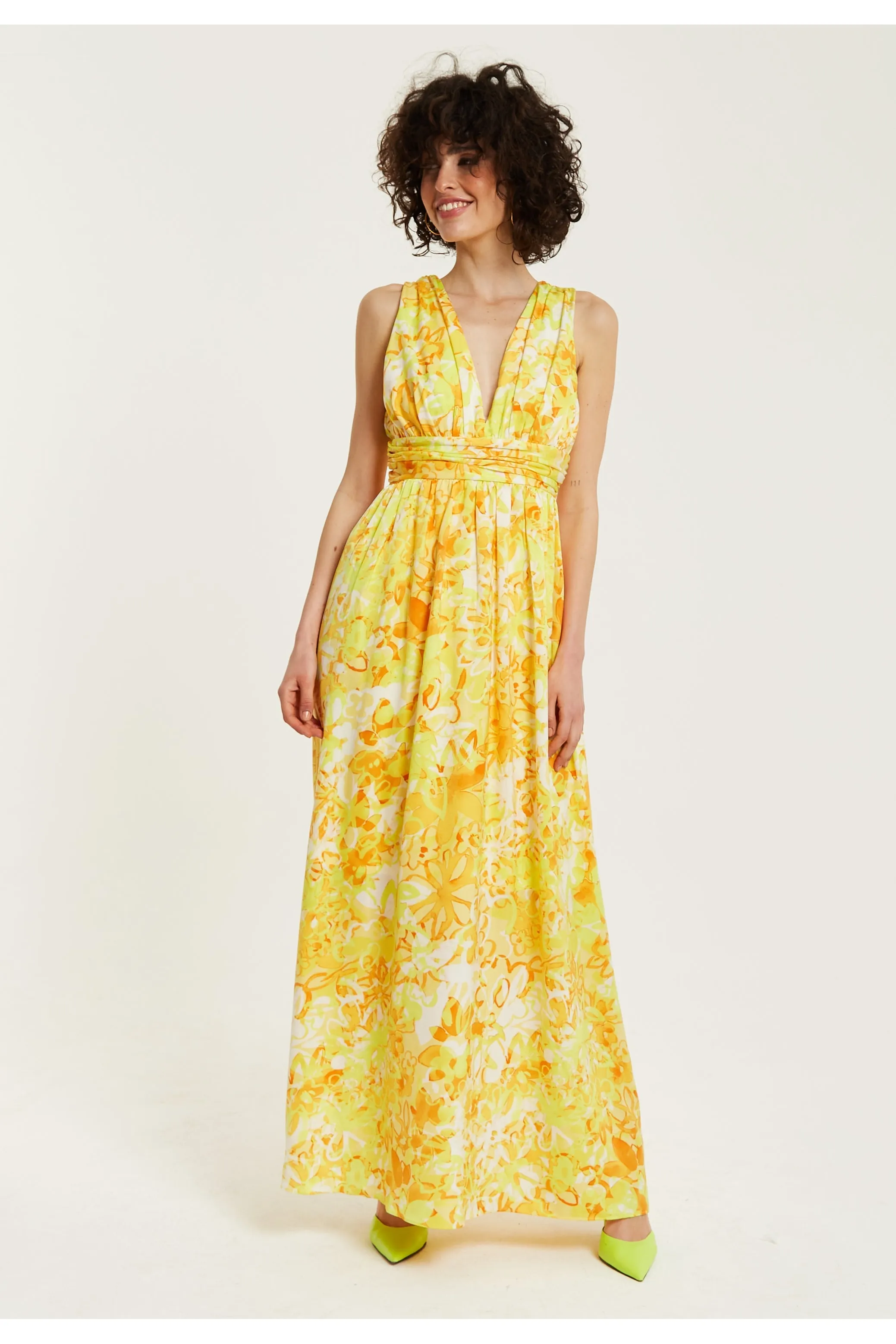 Yellow And Orange Floral Print V-neck Maxi Dress by Liquorish sold by Goddiva product image thumbnail 2