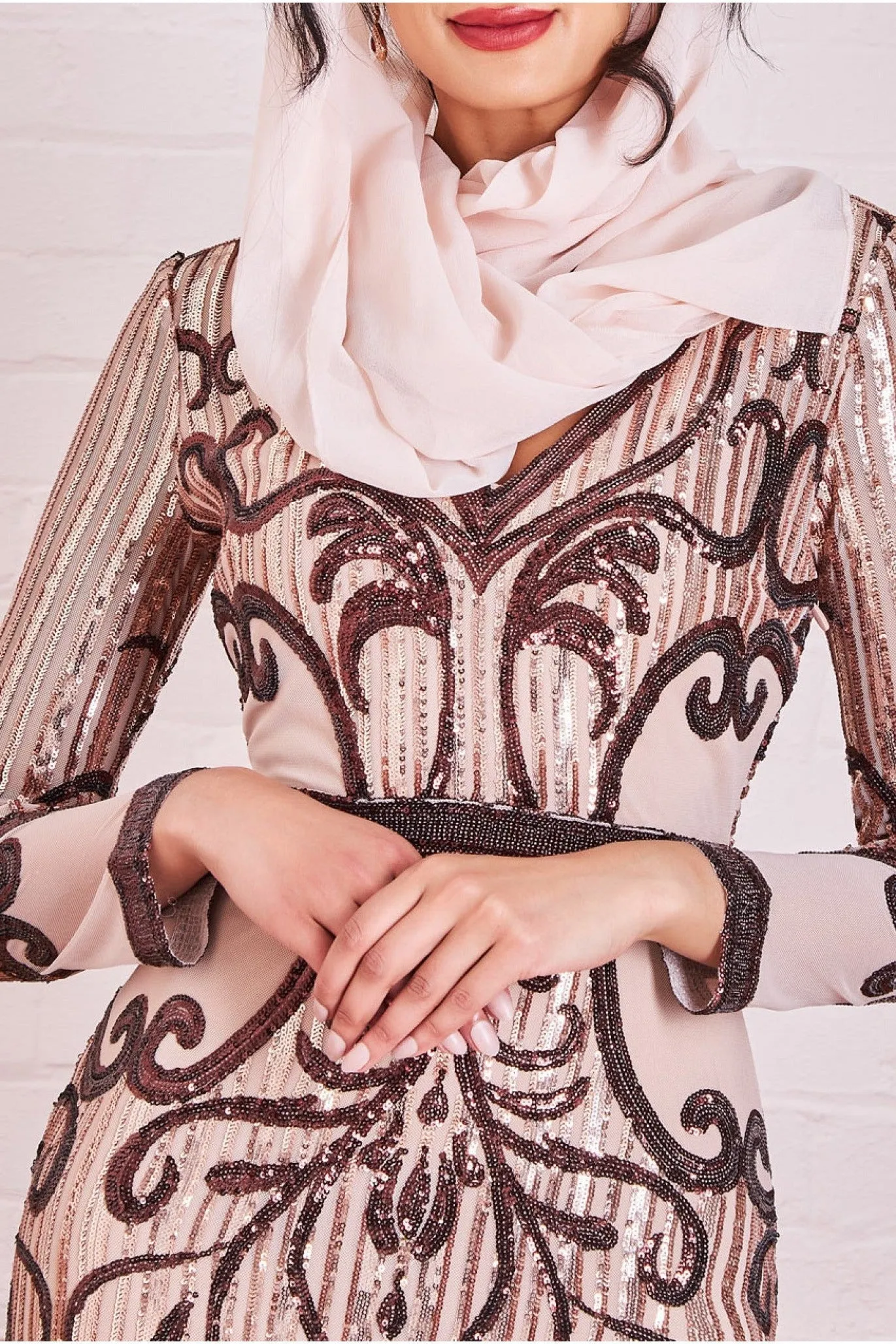 Modesty Sequin & Mesh Maxi Dress - Champagne by Goddiva sold by Goddiva product image thumbnail 3