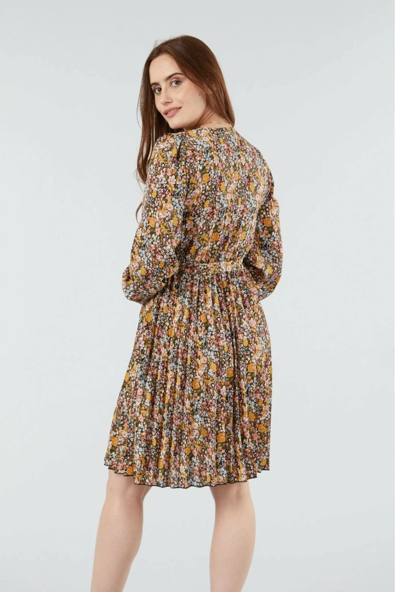 Double Second Mix Col Pleated Wrap Dress sold by Goddiva product image thumbnail 4