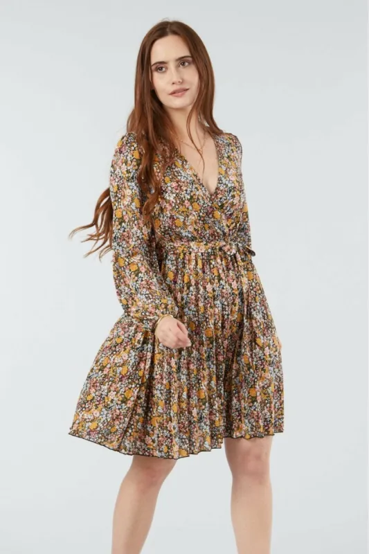 Double Second Mix Col Pleated Wrap Dress sold by Goddiva