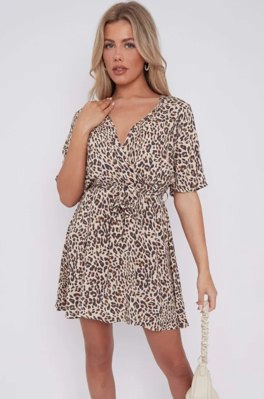 Leopard Print Wrapped Mini Dress by LOVE SUNSHINE sold by Goddiva