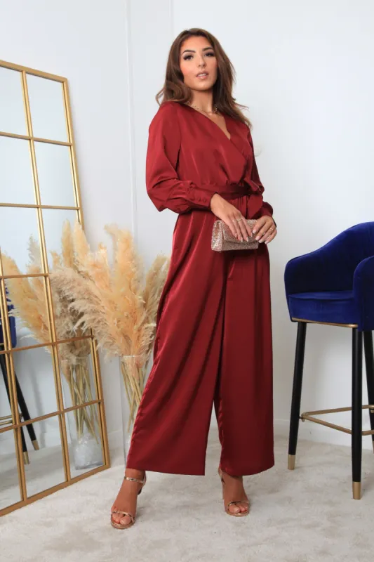Double Second Lux Satin Wrap Jumpsuit sold by Goddiva
