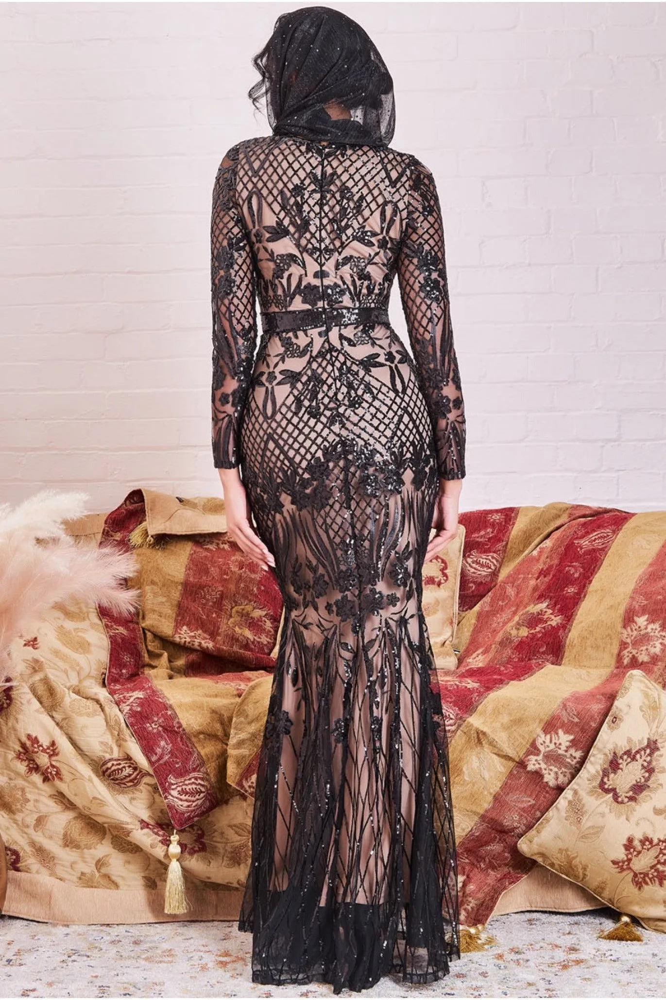 Modesty Sequin Evening Maxi Dress - Black by Goddiva sold by Goddiva product image thumbnail 2