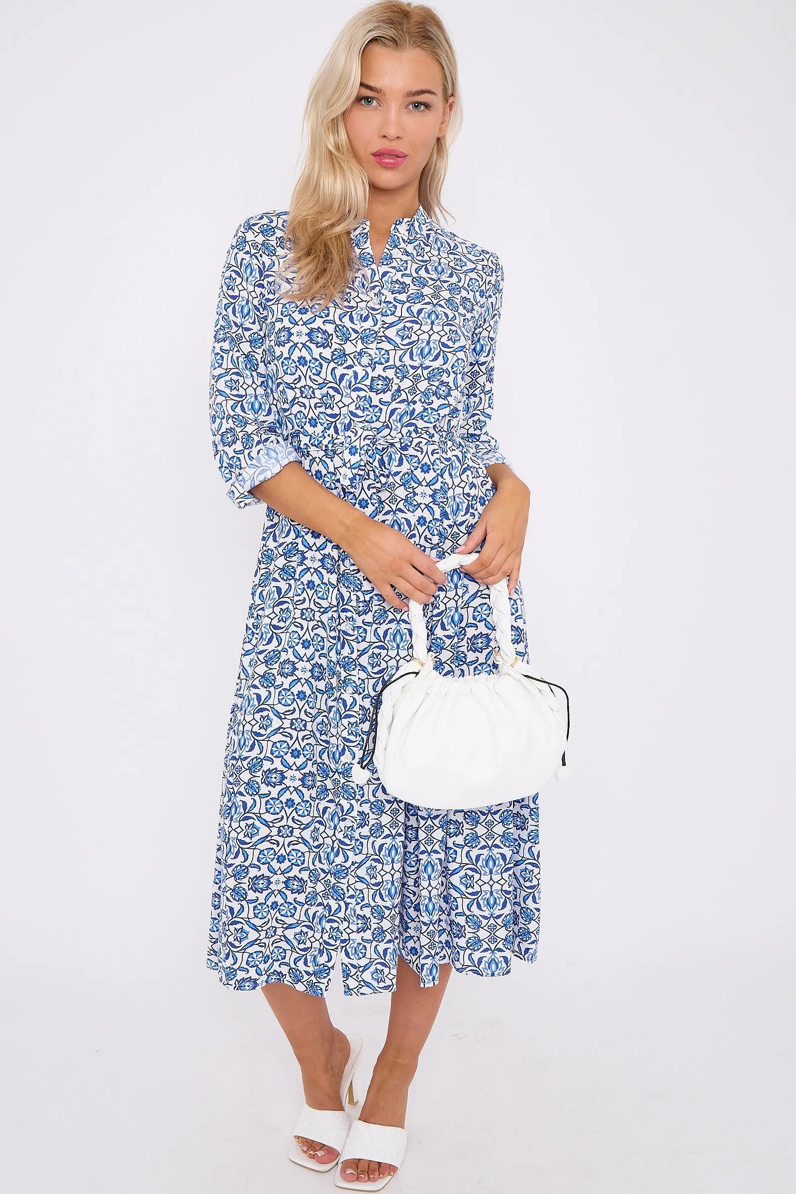 LOVE SUNSHINE Blue Pattern Print Long Sleeve Midi Dress sold by Goddiva product image thumbnail 2