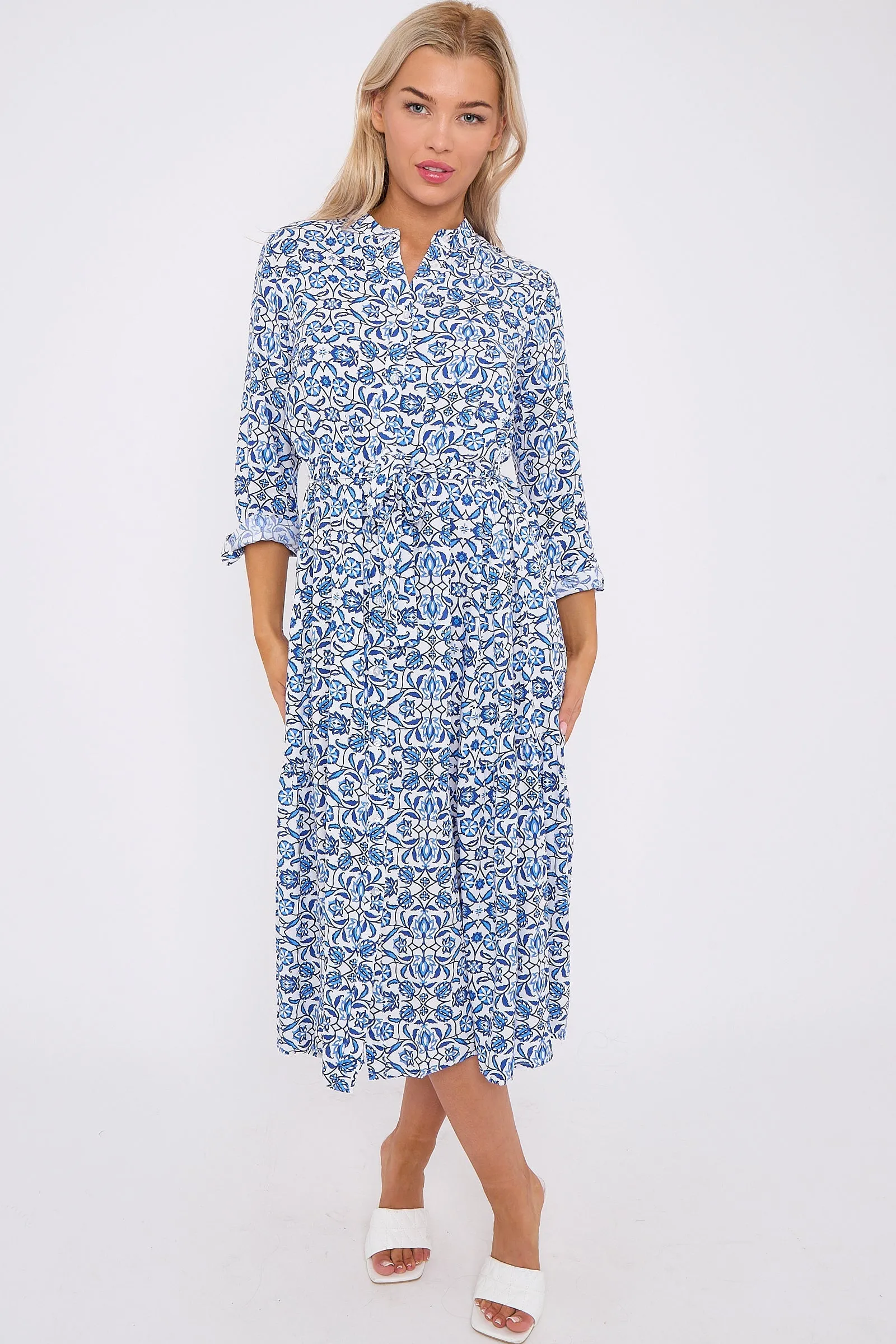 LOVE SUNSHINE Blue Pattern Print Long Sleeve Midi Dress sold by Goddiva product image thumbnail 3