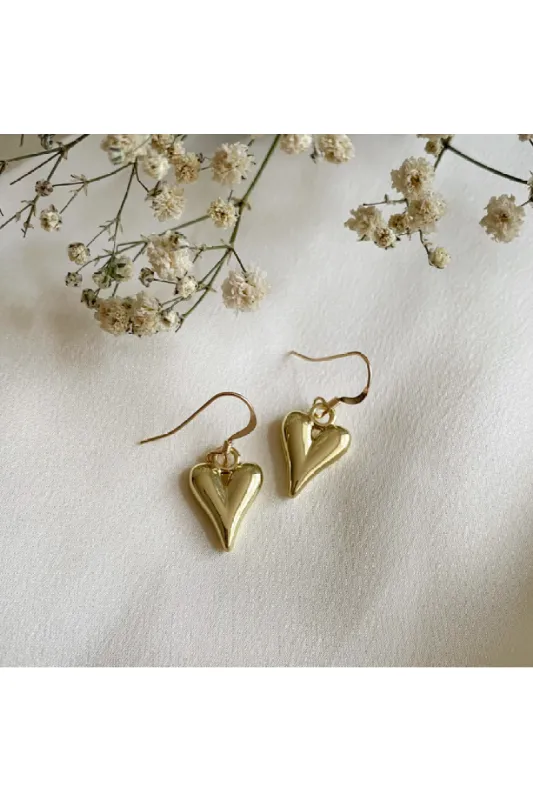 Wisteria London Dainty Gold Puffy Heart Earrings sold by Goddiva