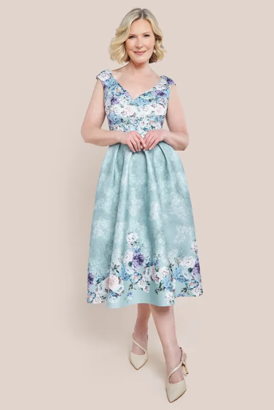 Sweetheart Floral Midi Dress - Sage Green by Goddiva sold by Goddiva
