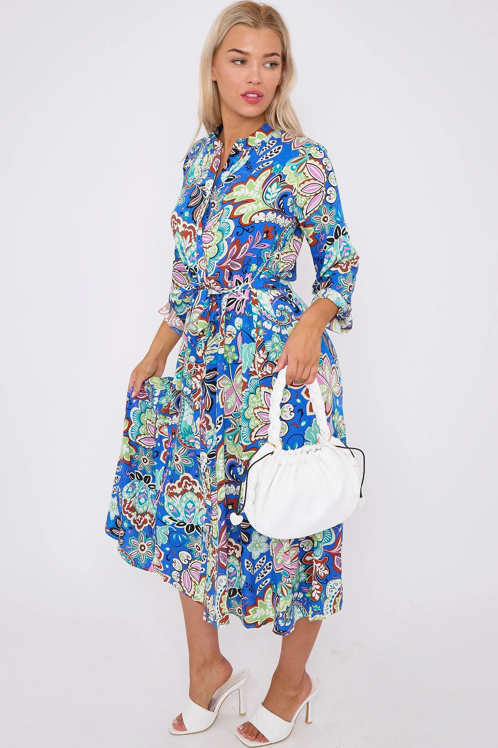 Blue Multi Floral Print Long Sleeve Midi Dress by LOVE SUNSHINE sold by Goddiva product image thumbnail 2