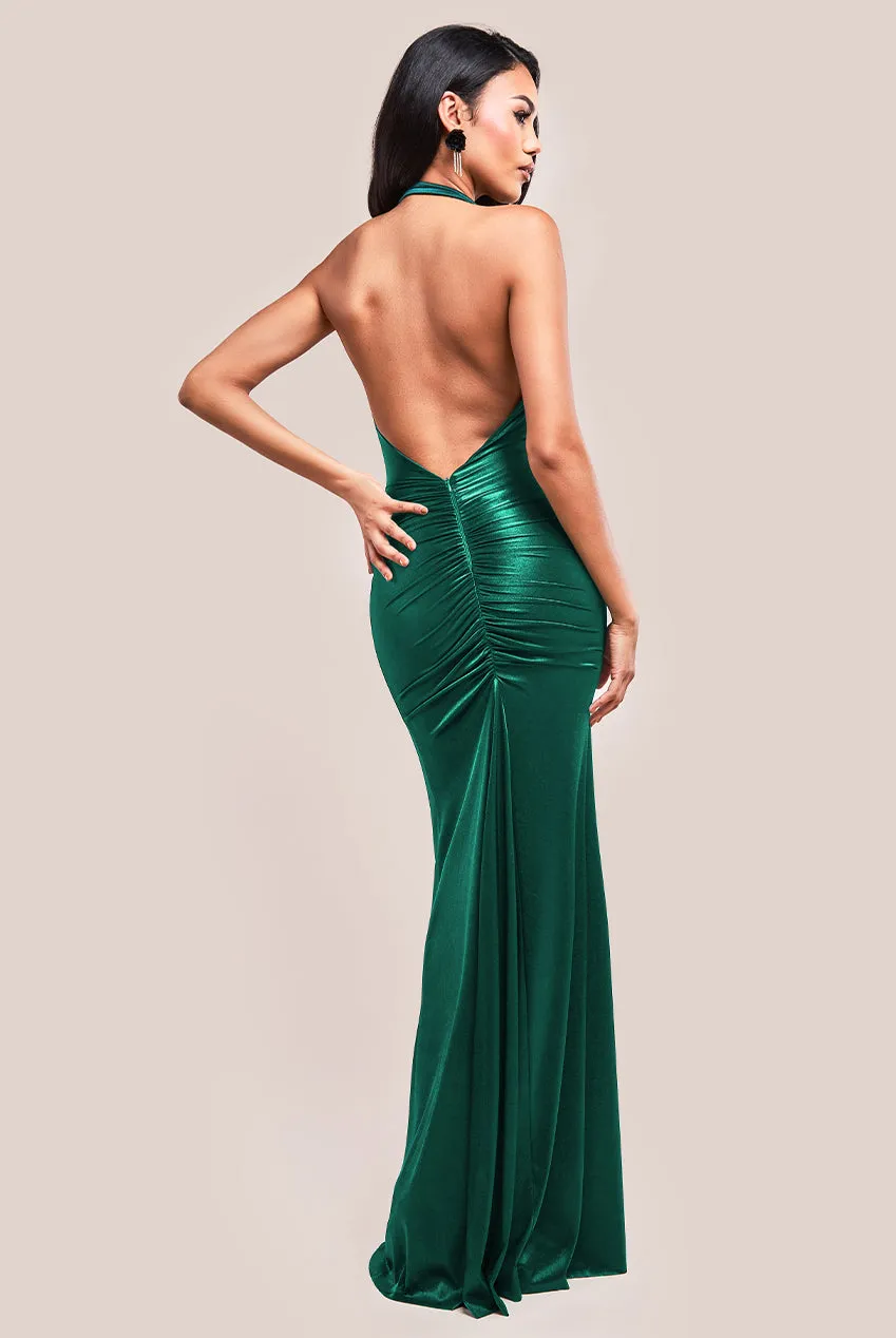 Halter Cowl Neck Back Maxi Dress - Emerald Green by Goddiva sold by Goddiva product image thumbnail 2