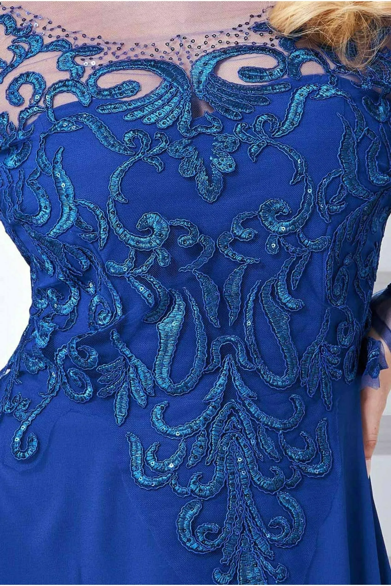 Mesh & Lace Embroidered Bodice Maxi - Royal Blue by Goddiva sold by Goddiva product image thumbnail 4