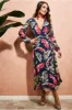 Printed Wrap Midi Dress - Navy by City Goddess sold by Goddiva