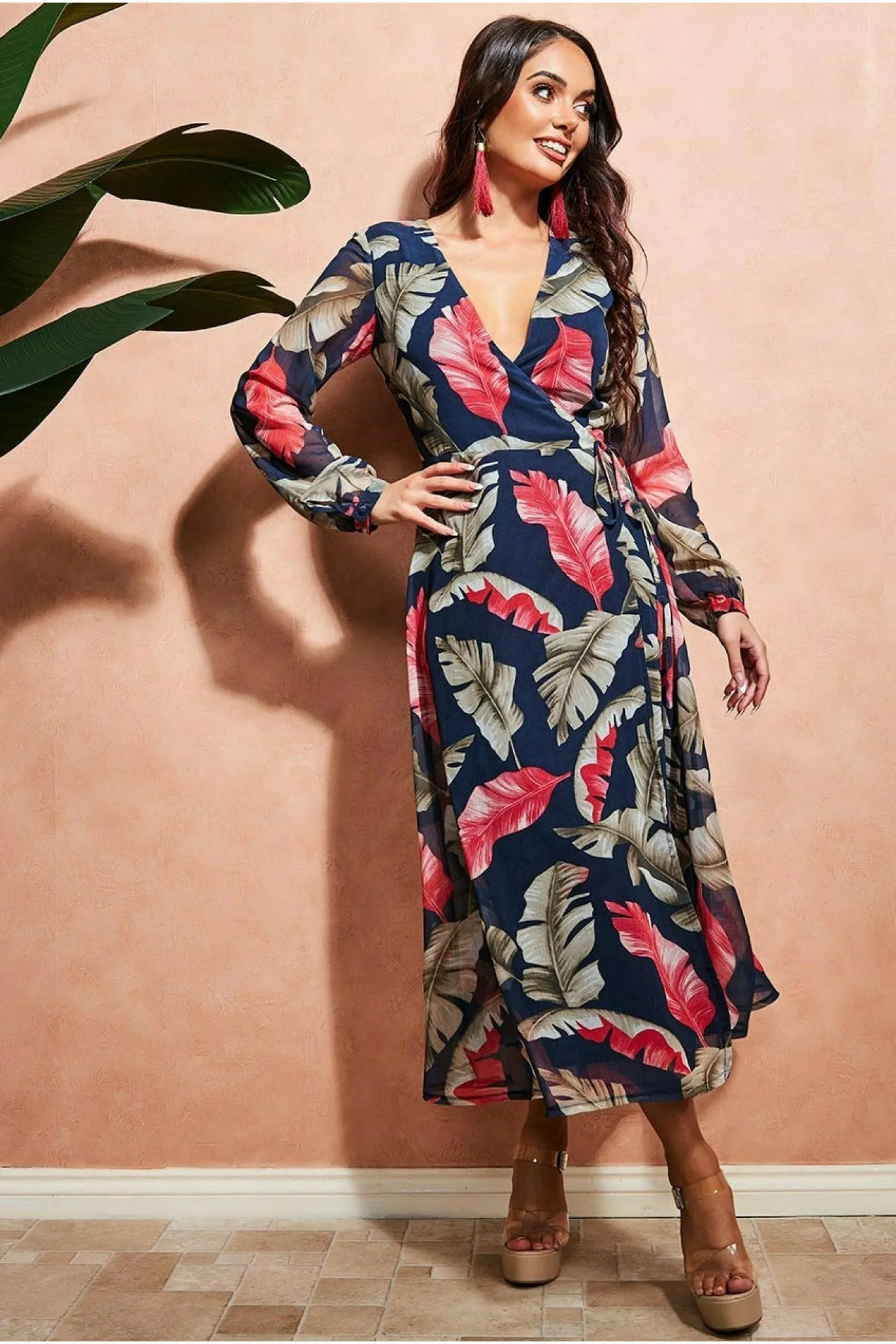 Printed Wrap Midi Dress - Navy by City Goddess sold by Goddiva product image thumbnail 3