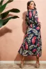 Printed Wrap Midi Dress - Navy by City Goddess sold by Goddiva