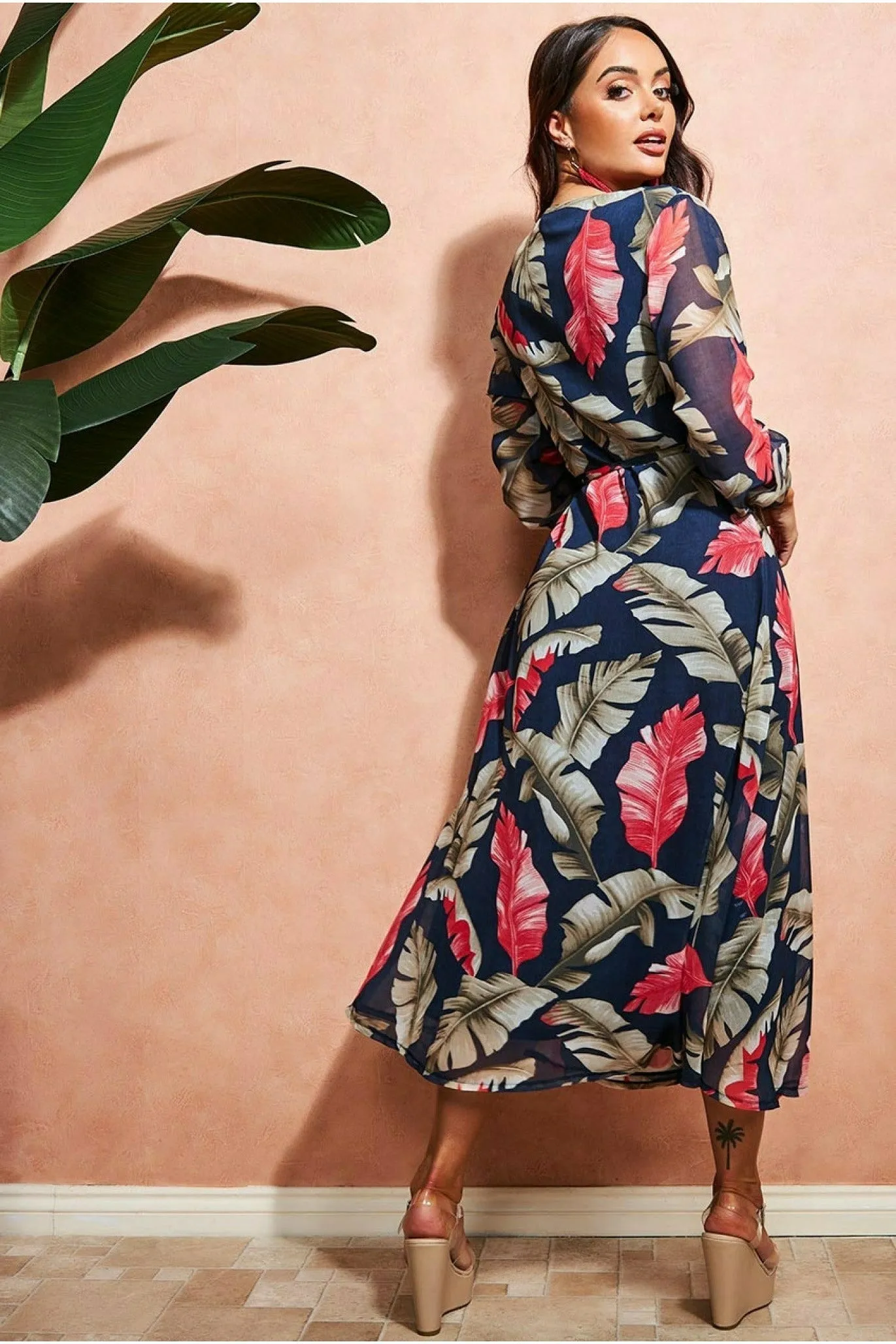 Printed Wrap Midi Dress - Navy by City Goddess sold by Goddiva product image thumbnail 2