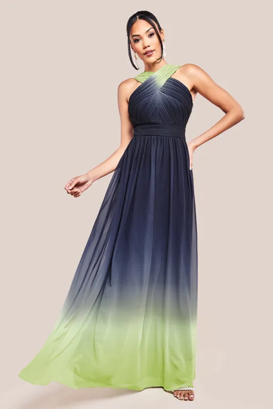 Ombre Cross Front Pleated Maxi Dress - Lime Ombre by Goddiva sold by Goddiva
