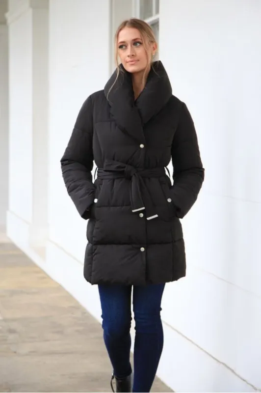 Double Second Black Padded Collar Wrap Puffer sold by Goddiva
