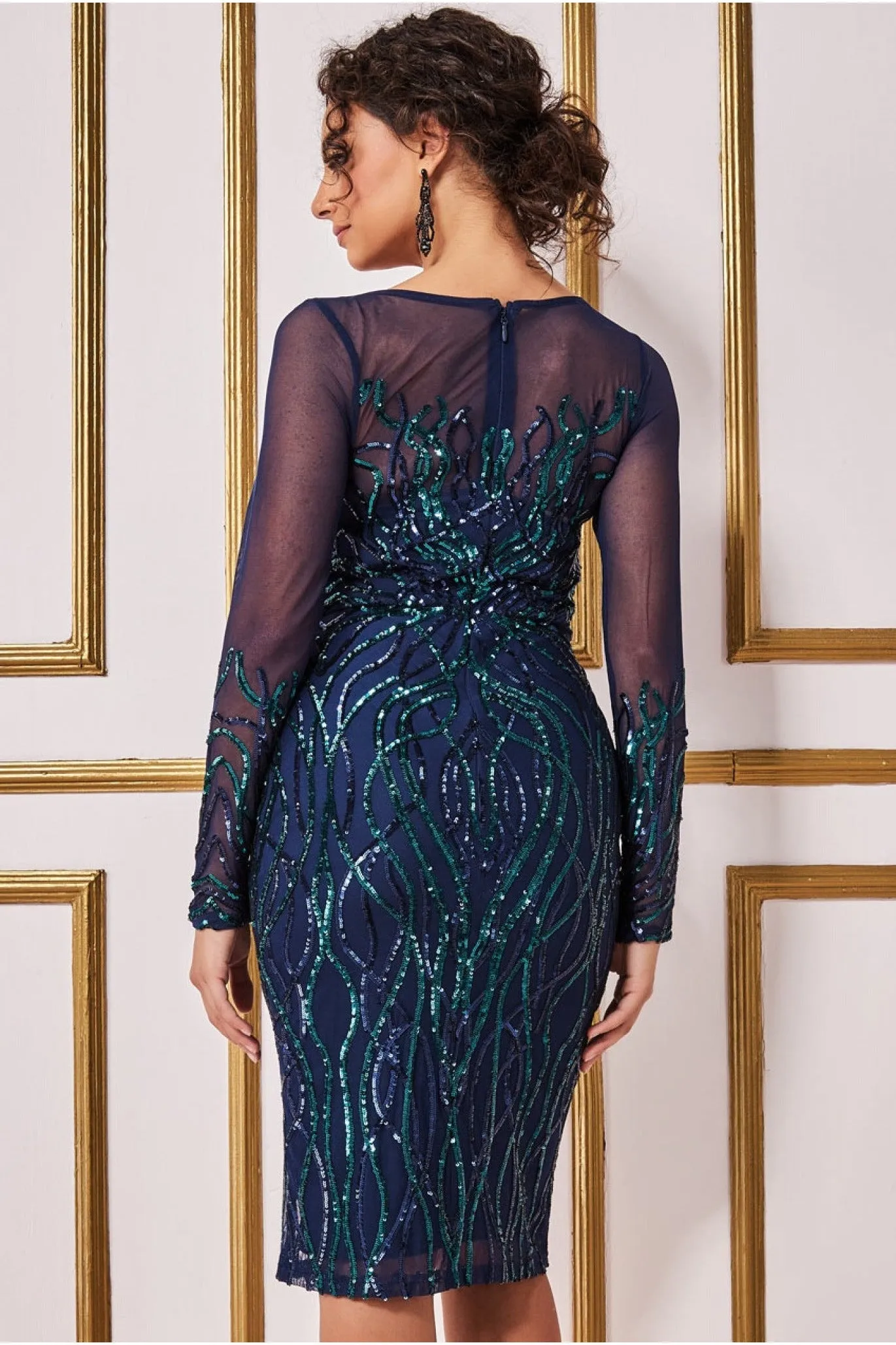 Long Sleeve Sequin Flame Midi Dress - Navy by Goddiva sold by Goddiva product image thumbnail 2