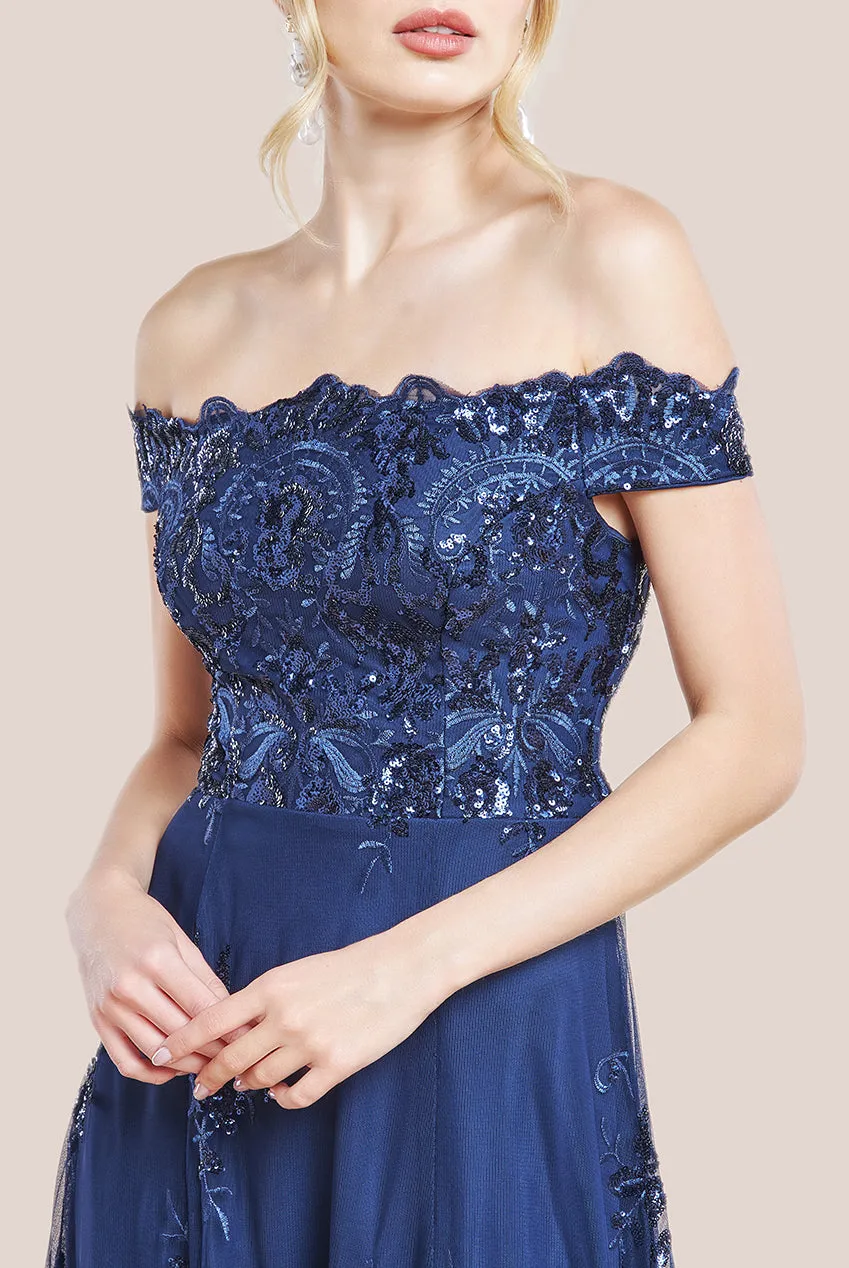 Bardot Sequin & Lace High Low Midi - Navy by Goddiva sold by Goddiva product image thumbnail 3