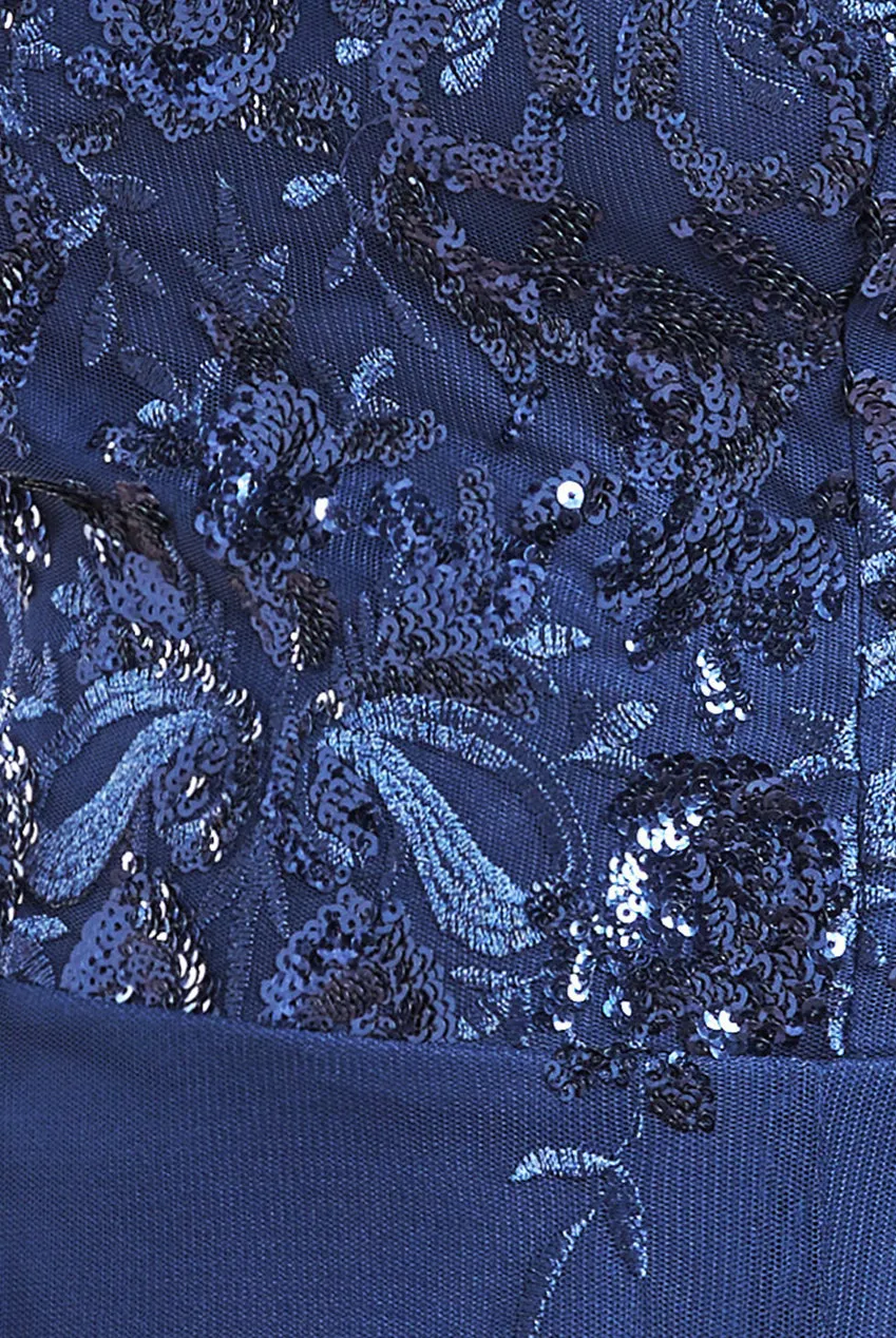 Bardot Sequin & Lace High Low Midi - Navy by Goddiva sold by Goddiva product image thumbnail 4