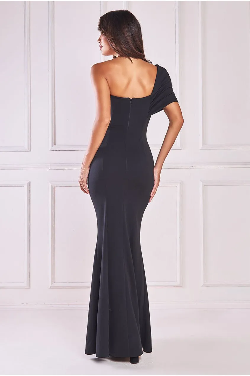 One Shoulder Fan Maxi Dress - Black by Goddiva sold by Goddiva product image thumbnail 2