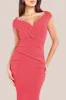 Bardot Pleated Maxi Dress - Coral by Goddiva sold by Goddiva