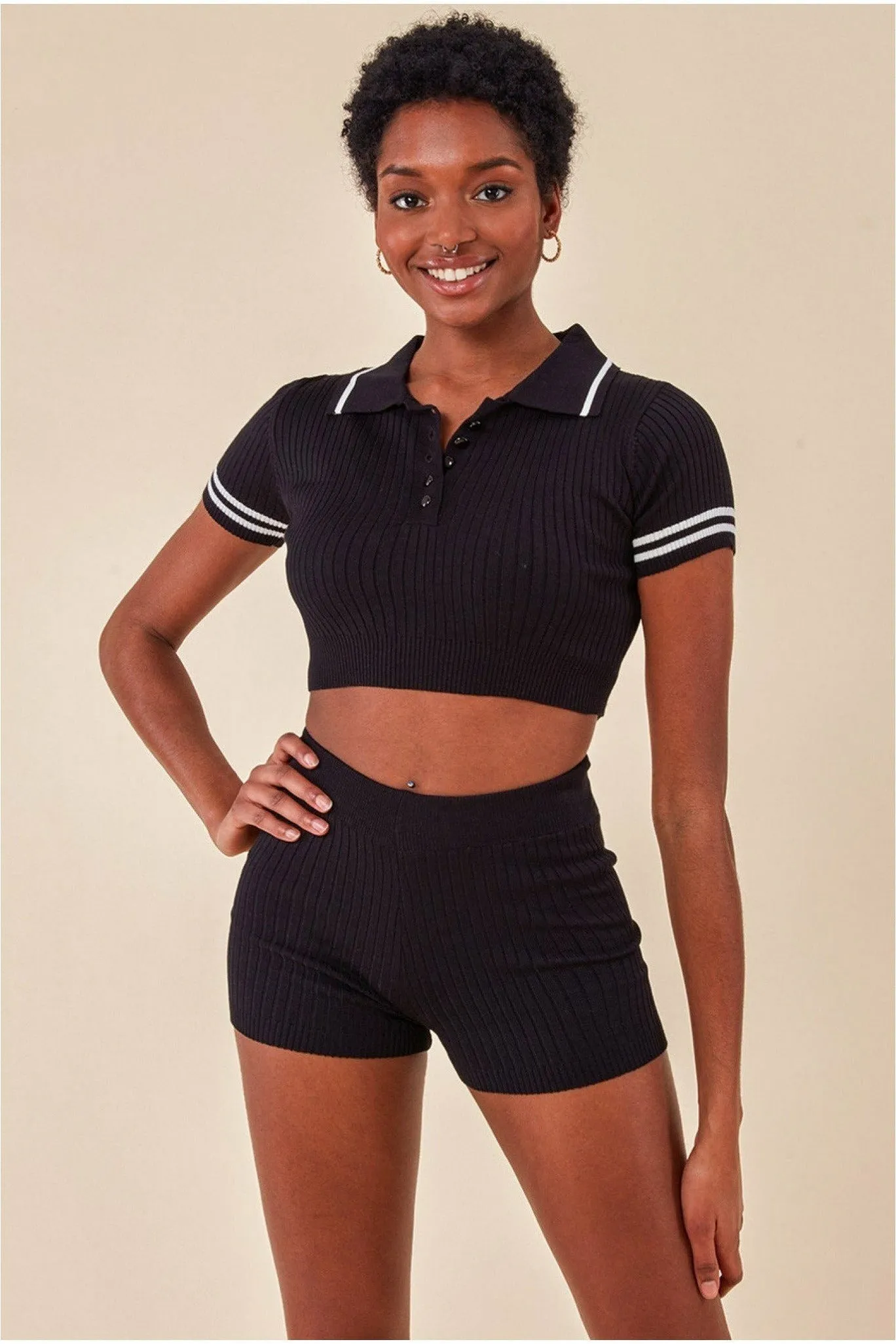 Crop Top & Short Loungewear Set - Black by Cosmochic sold by Goddiva product image thumbnail 2