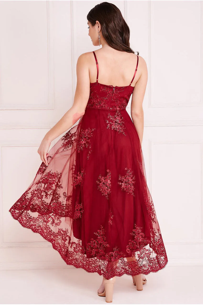 Goddiva High Low Scalloped Midi Dress - Burgundy sold by Goddiva product image thumbnail 2